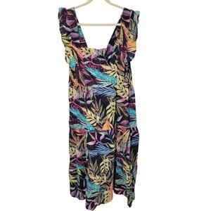 Beach Lunch Lounge 2XL Midi Dress Floral Hawaiian Flutter Sleeve Open Back Beach
